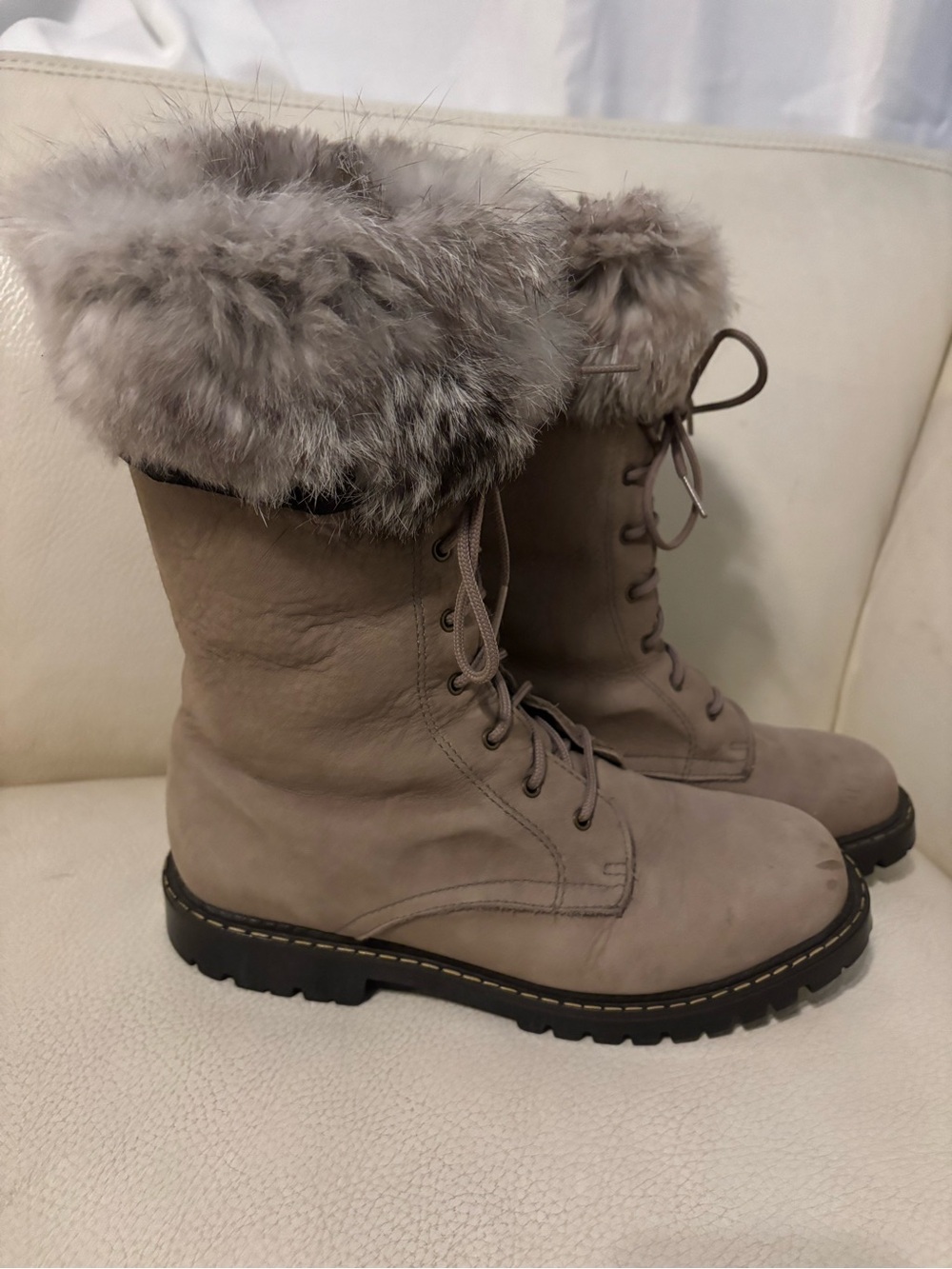 Sorel Taupe Faux-Fur Cuff Lace-Up Winter Boots